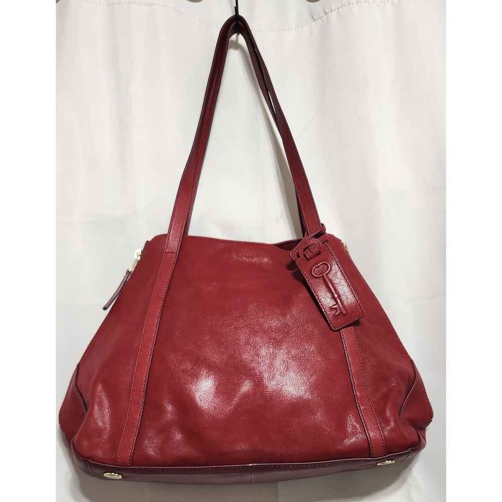 Fossil Gwen Large Red Leather Shoulder Bag Suede Gusset ZB7228